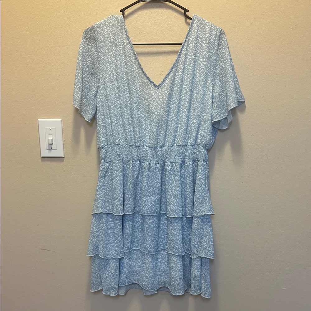 Leopard Blue Ruffle Dress